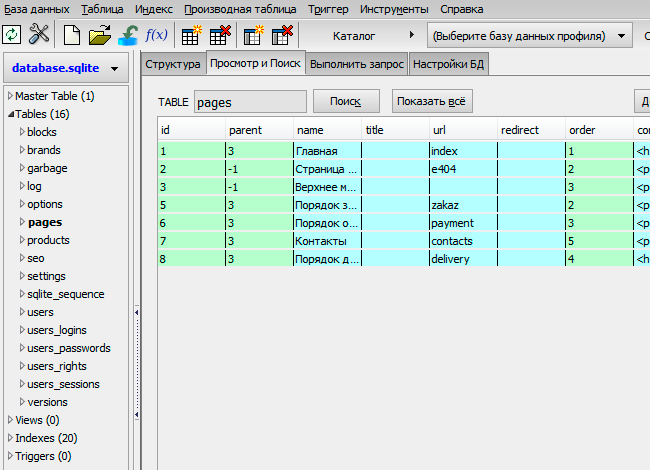 sqlite describe table